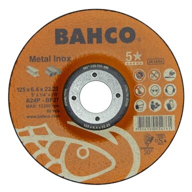 Abrazyvinis metalo ir nerūdijančio plieno šlifavimo diskas Bahco A30S INOX+Fe T42 115x6,4x22.23mm