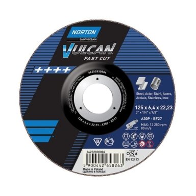 Abrazyvinis metalo/nerūdijančio plieno šlifavimo diskas Norton VULCAN A40S-125X6.4X22.2-T27 -VULCAN Abrazyvinis metalo/nerūdijančio plieno šlifavimo diskas Norton VULCAN A40S-125X6.4X22.2-T27 -VULCAN