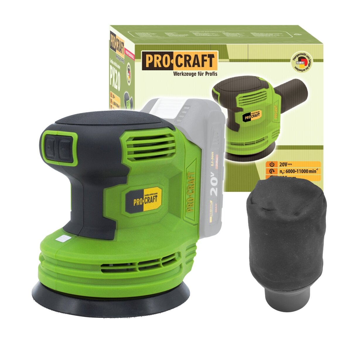 Akumuliatorinis ekscentrinis šlifuoklis „ProCraft PX20"