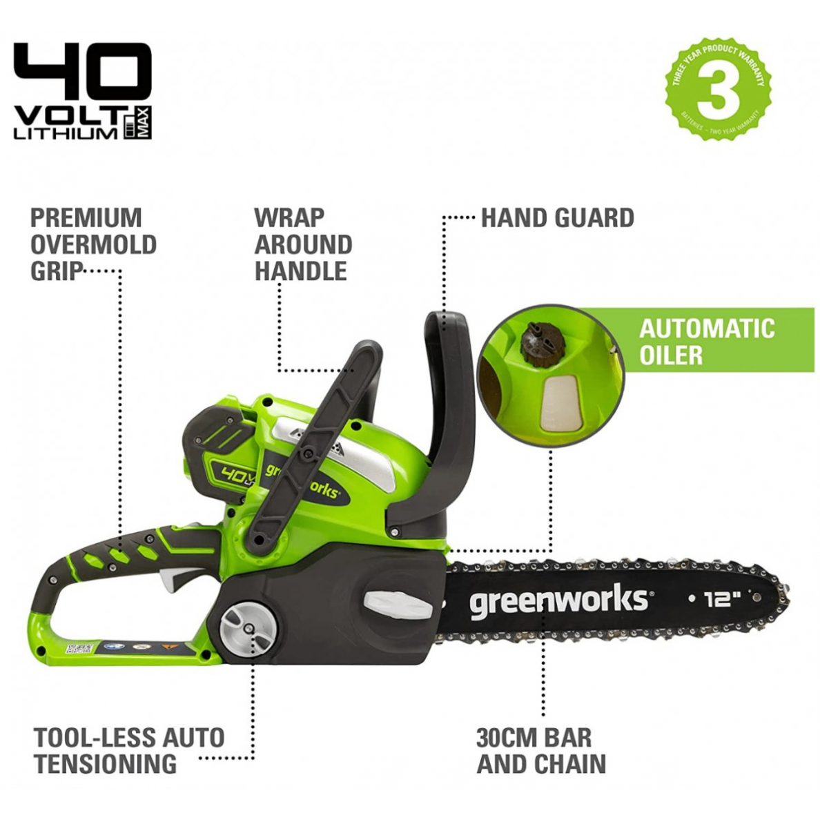Greenworks G40CS30K2 AKUMULIATORINIS GRANDININIS PJŪKLAS 30cm (12") (40V su 2Ah akumuliatoriumi ir krovikliu) 9