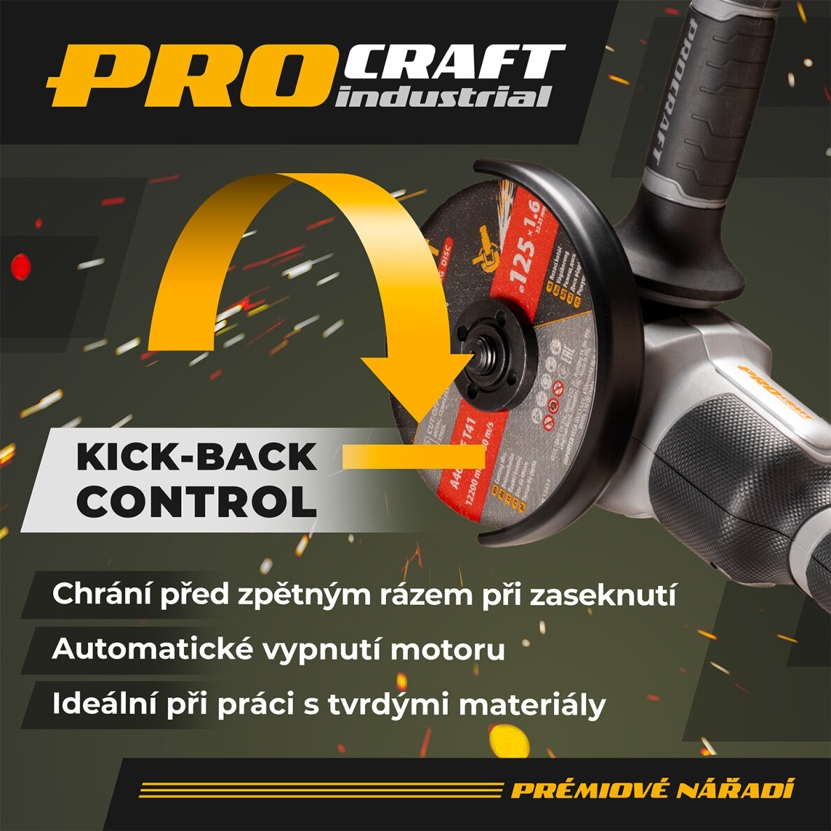 Akumuliatorinis kampinis šlifuoklis „ProCraft Industrial AG125A-1B-F” 1 Akumuliatorinis kampinis šlifuoklis „ProCraft Industrial AG125A-1B-F” 1