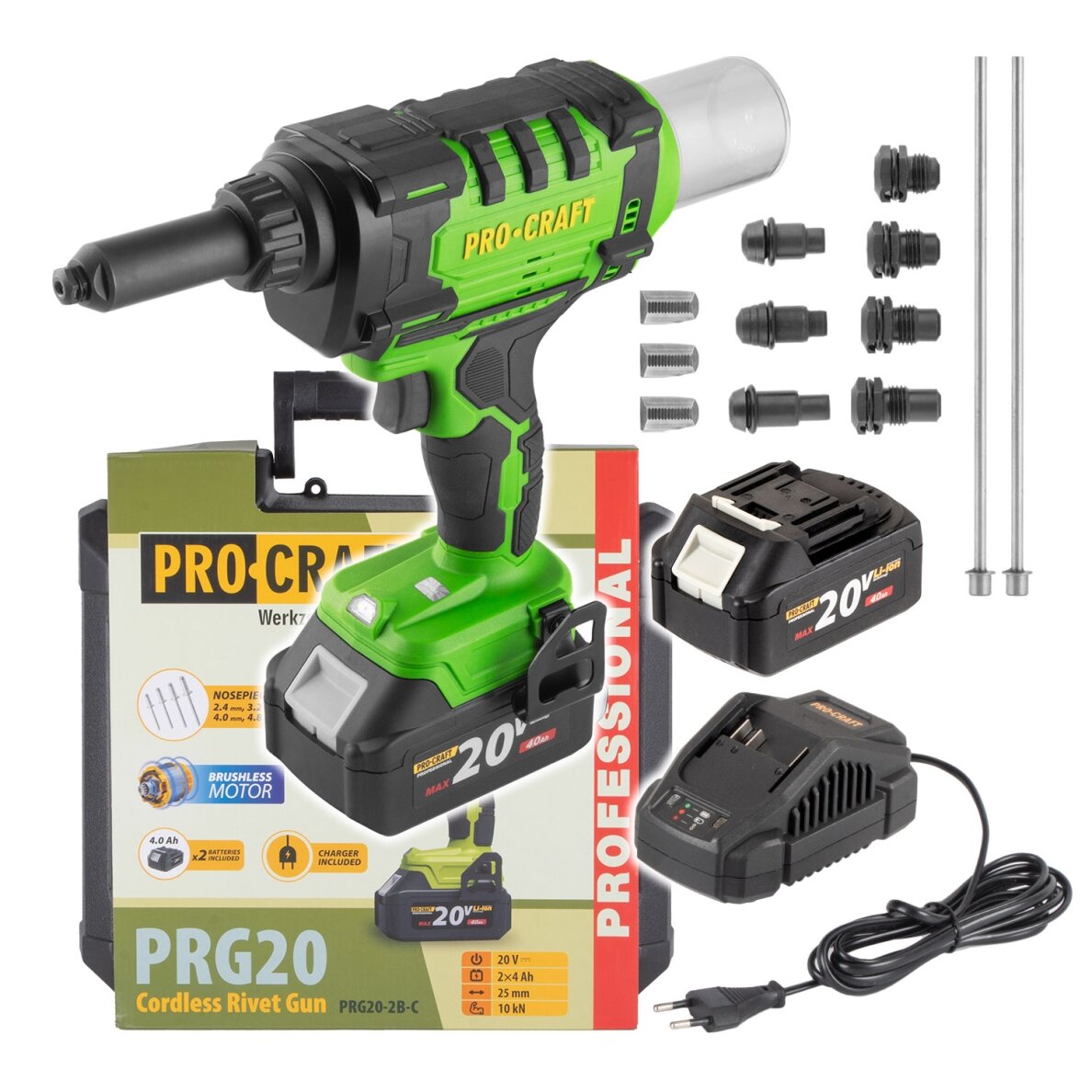 Akumuliatorinis kniedijimo pistoletas „ProCraft PRG20" Akumuliatorinis kniedijimo pistoletas „ProCraft PRG20"