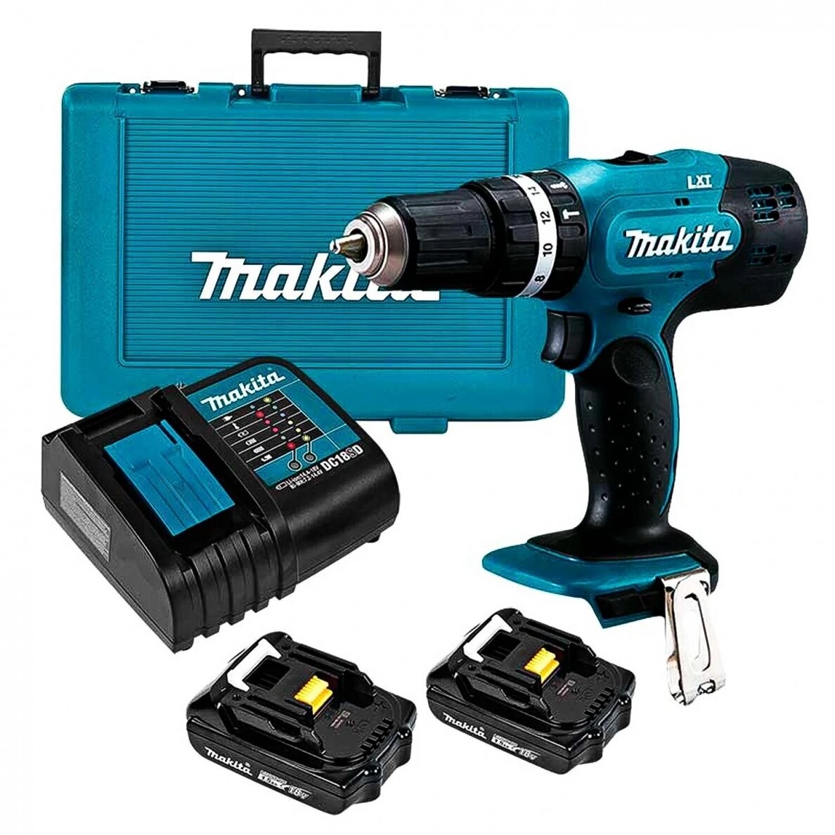 Akumuliatorinis smūginis gręžtuvas MAKITA DHP453SYE, 18 V, 2x 1,5 Ah Li-ion Akumuliatorinis smūginis gręžtuvas MAKITA DHP453SYE, 18 V, 2x 1,5 Ah Li-ion