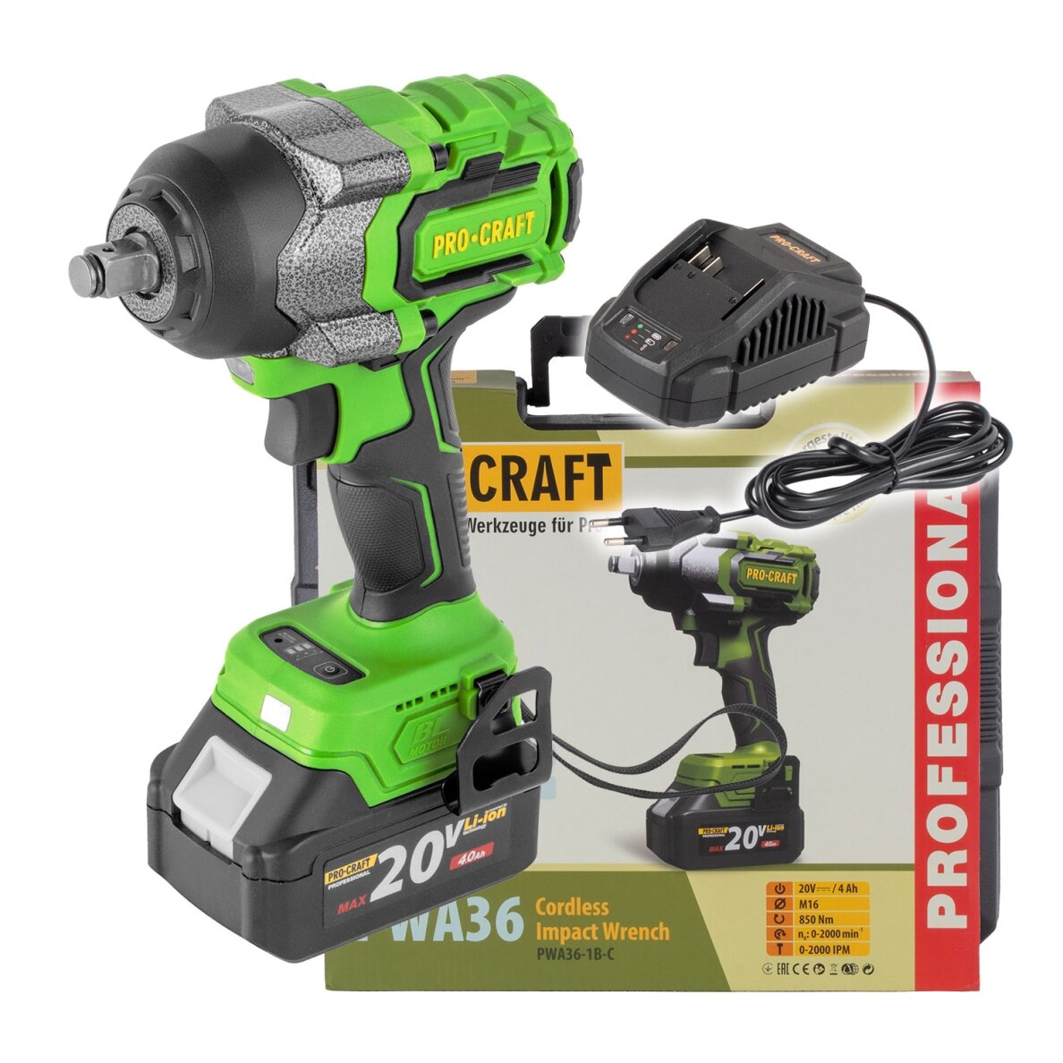 Akumuliatorinis smūginis veržliasukis „ProCraft PWA36 1B” 18 Akumuliatorinis smūginis veržliasukis „ProCraft PWA36 1B” 18