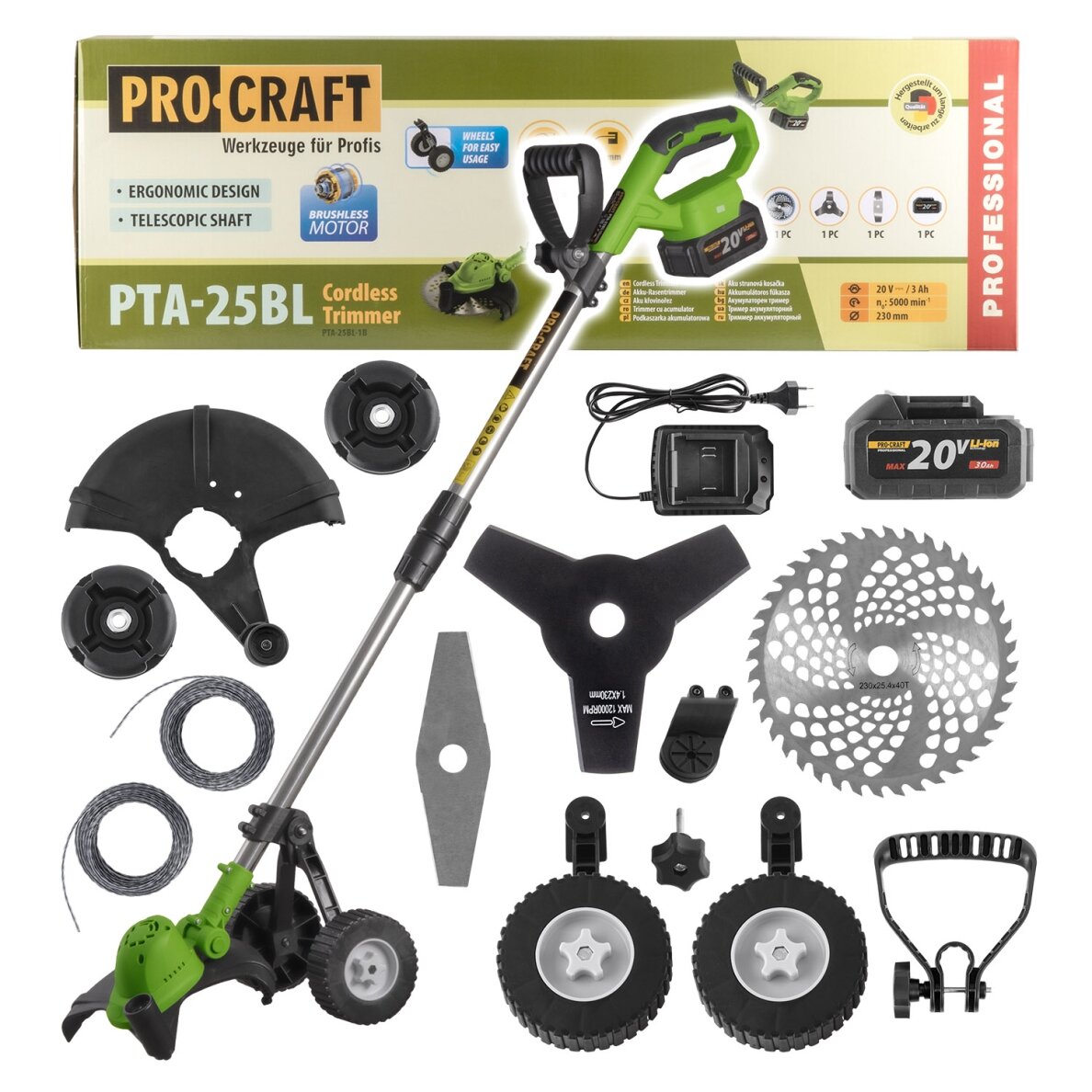 Akumuliatorinis trimeris „ProCraft PTA-25BL-1B”