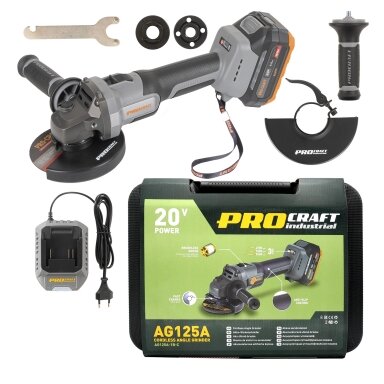Akumuliatorinis kampinis šlifuoklis „ProCraft Industrial AG125A” Akumuliatorinis kampinis šlifuoklis „ProCraft Industrial AG125A”