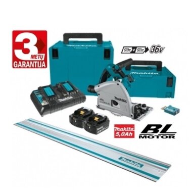 Akumuliatorinis diskinis pjūklas Makita DSP601PTJ+SET, 36V=2x18V, 5,0Ah Akumuliatorinis diskinis pjūklas Makita DSP601PTJ+SET, 36V=2x18V, 5,0Ah
