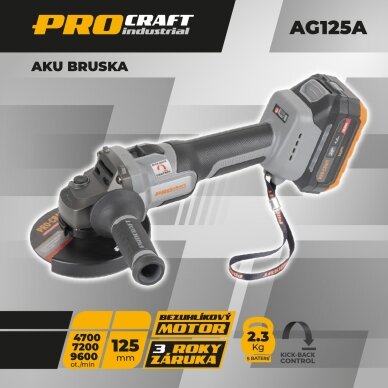 Akumuliatorinis kampinis šlifuoklis „ProCraft Industrial AG125A-1B-F” 2 Akumuliatorinis kampinis šlifuoklis „ProCraft Industrial AG125A-1B-F” 2