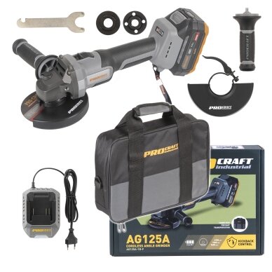 Akumuliatorinis kampinis šlifuoklis „ProCraft Industrial AG125A-1B-F” Akumuliatorinis kampinis šlifuoklis „ProCraft Industrial AG125A-1B-F”