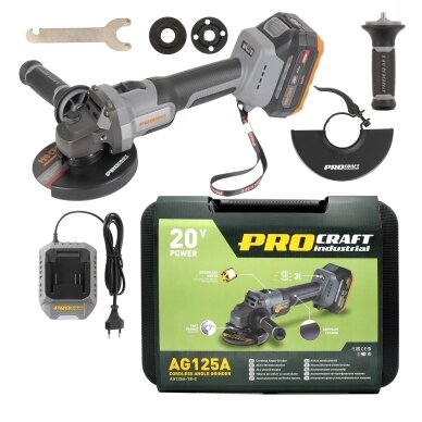 Akumuliatorinis kampinis šlifuoklis „ProCraft Industrial AG125A”