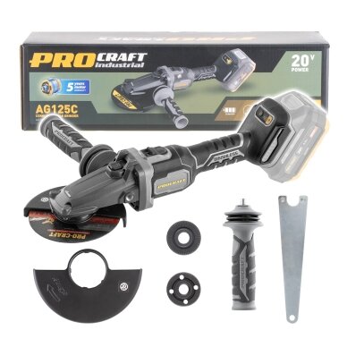 Akumuliatorinis kampinis šlifuoklis „ProCraft Industrial AG125C bb” Akumuliatorinis kampinis šlifuoklis „ProCraft Industrial AG125C bb”