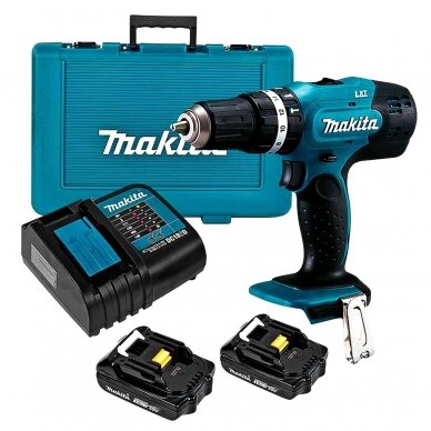 Akumuliatorinis smūginis gręžtuvas MAKITA DHP453SYE, 18 V, 2x 1,5 Ah Li-ion Akumuliatorinis smūginis gręžtuvas MAKITA DHP453SYE, 18 V, 2x 1,5 Ah Li-ion