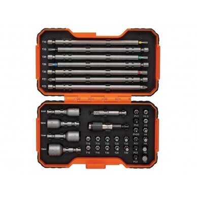 Antgalių rinkinys su 2 laikikliais 1/4" 35 vnt PH,PH2G,PZ,SL,Hex,TORX 25mm 22 vnt, 150mm 7 vnt Antgalių rinkinys su 2 laikikliais 1/4" 35 vnt PH,PH2G,PZ,SL,Hex,TORX 25mm 22 vnt, 150mm 7 vnt