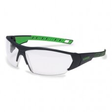 Apsauginiai akiniai Uvex i-Works skaidria linze, supravision excellence (nesibraižantys ir nerasojantys) padengimas, juodos/žalios kojelės