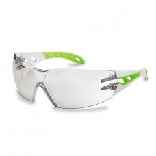 Apsauginiai akiniai Uvex Pheos S (slim fit) skaidria linze, supravision excellence (nesibraižantys ir nerasojantys) padengimas, baltos/žalios kojelės.