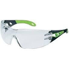 Apsauginiai akiniai  Uvex Pheos skaidria linze, supravision HC/AF padengimas, juodos/žalios kojelės