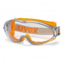 Apsauginiai akiniai Uvex Ultrasonic, skaidri panoraminė linzė, supravision excellence padengimas, guminė juostelė, oranžiniai