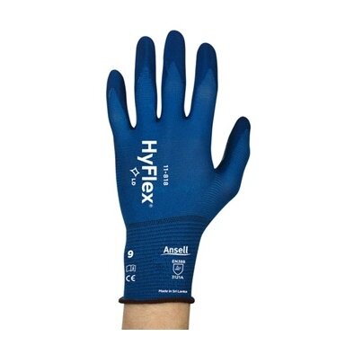 Apsauginės pirštinės Ansell HyFlex 11-818, 11 dydis,  itin plonos, nailonas, spandex. Nitrilo putų delno padengimas.