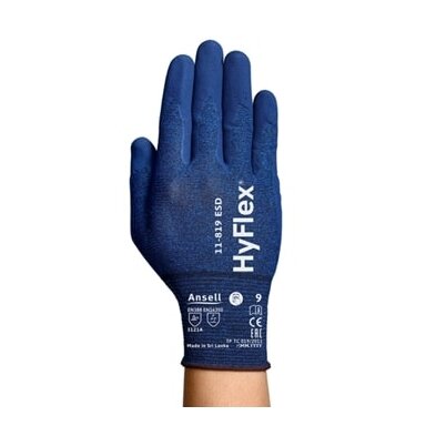 Apsauginės pirštinės Ansell HyFlex 11-819 ESD, 8 dydis, itin plonos, nailonas, spandex, anglis. Nitrilo putų delno padengimas. Mažmeninė pakuotė Apsauginės pirštinės Ansell HyFlex 11-819 ESD, 8 dydis, itin plonos, nailonas, spandex, anglis. Nitrilo putų delno padengimas. Mažmeninė pakuotė