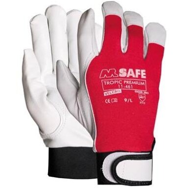 Apsauginės pirštinės M-Safe Tropic Premium, 10 dydis, ožkos oda, Velcro užsegimas. Apsauginės pirštinės M-Safe Tropic Premium, 10 dydis, ožkos oda, Velcro užsegimas.