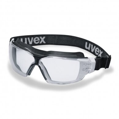 Apsauginiai akiniai Uvex CX2 Sonic, skaidri panoraminė linzė, supravision extreme (nesibraižantys ir nerasojantys) padengimas, guminė juostelė, juoda/balta, smūgio atsparumo kl. B