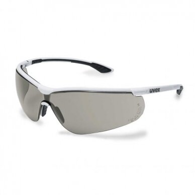 Apsauginiai akiniai Uvex Sportstyle, pilka linzė, supravision extreme (nerasojantys, nesibraižantys) padengimas, baltos/juodos kojelės. Supakuota mažmeninėje kartoninėje dėžutėje 1 vnt