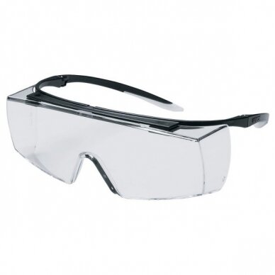 Apsauginiai akiniai Uvex Super f OTG, panoramine linze, supravision excellence (nerasojantys ir nesibraižantys) padengimas, juodos/skaidrios kojelės.