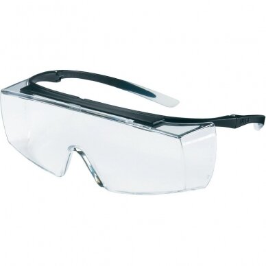 Apsauginiai akiniai Uvex Super f OTG skaidria panoramine linze, supravision sapphire (nesibraižantys iš abiejų pusių) padengimas, juodos/skaidrios kojelės.