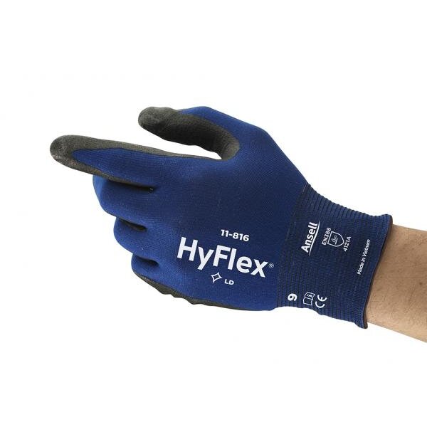 Apsauginės pirštinės Ansell HyFlex 11-816, 8 dydis, itin plonos, nailonas, spandex. Nitrilo putų delno padengimas Apsauginės pirštinės Ansell HyFlex 11-816, 8 dydis, itin plonos, nailonas, spandex. Nitrilo putų delno padengimas