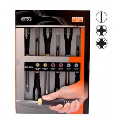 Atsuktuvų rinkinys ERGO™ 6 vnt - PH1/2; PZ1/2; SL 4,0/5,5 Atsuktuvų rinkinys ERGO™ 6 vnt - PH1/2; PZ1/2; SL 4,0/5,5