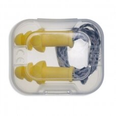 Ausų kamštukai daugkartiniam naudojimui su virvele Uvex Whisper Supreme, geltoni, SNR 30dB, dydis L, plastikinėje mini dėžutėje