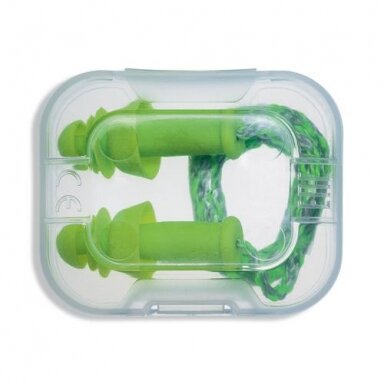 Ausų kamštukai, daugkartiniai su virvele Uvex Whisper+,  SNR 27dB, Lime spalva, dydis M, plastikinėje mini