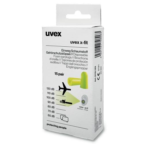 Ausų kamštukai Uvex X-fit SNR37, geltoni, Minibox, 15 pora dėžutėje, S dydis Ausų kamštukai Uvex X-fit SNR37, geltoni, Minibox, 15 pora dėžutėje, S dydis