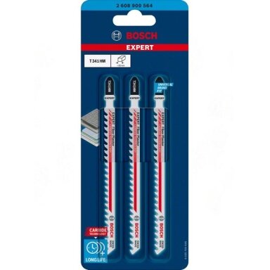 Bosch „EXPERT Fiber Plaster T 341 HM“ siaurapjūklio pjūklelis, 3 vnt. Bosch „EXPERT Fiber Plaster T 341 HM“ siaurapjūklio pjūklelis, 3 vnt.