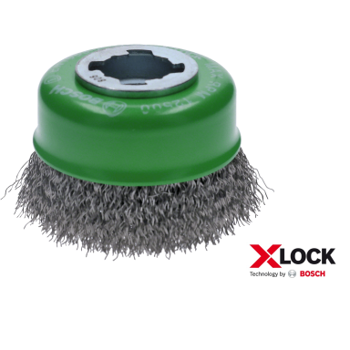 BOSCH „X-LOCK Clean for Inox” taurės formos šepečiai, lenkta viela BOSCH „X-LOCK Clean for Inox” taurės formos šepečiai, lenkta viela