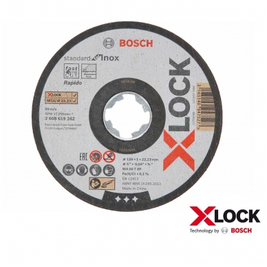 Bosch 125x1x22,23 mm Abrazyviniai pjovimo diskai X-LOCK Standard for Inox 10 vnt. pakuotė