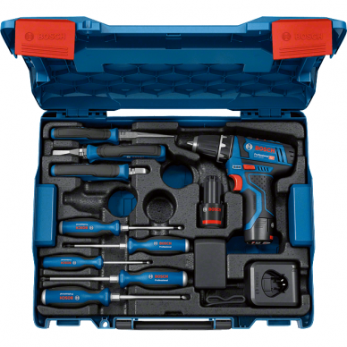 Bosch GSR 12V-15 Akumuliatorinis suktuvas su rankiniais įrankiais komplektas Bosch GSR 12V-15 Akumuliatorinis suktuvas su rankiniais įrankiais komplektas