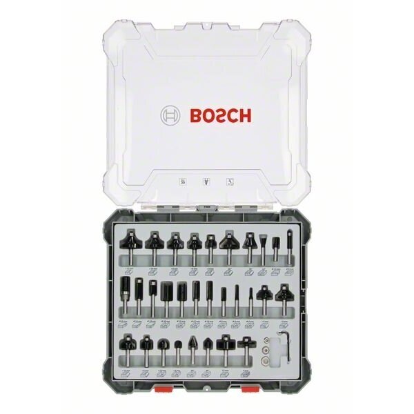 Bosch 30 daliu frezų kompl. 6 mm kotu, "Mixed" 2607017474 Bosch 30 daliu frezų kompl. 6 mm kotu, "Mixed" 2607017474