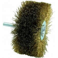 Brass steel wire brush for drill, 80mm, corrugated Ø0.25mm, 6mm shank