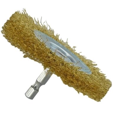 Brass steel wire brush for drill, Ø75mm, corrugated 0.20mm,1/4 HEX shank Brass steel wire brush for drill, Ø75mm, corrugated 0.20mm,1/4 HEX shank