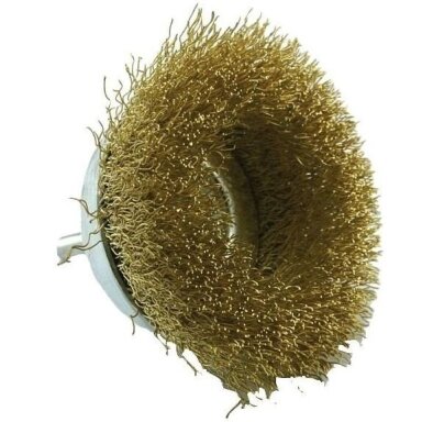 Brass steel wire cupbrush for drill, Ø75mm, corrugated 0.20mm, 1/4 HEX Brass steel wire cupbrush for drill, Ø75mm, corrugated 0.20mm, 1/4 HEX