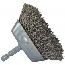 Cup brush for drill, Ø50mm, corrugated steel wire 0.35mm, 1/4 HEX