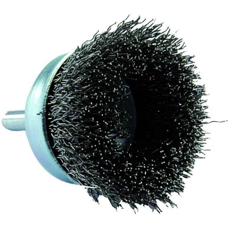 Cup brush for drill, Ø50mm, crimped steel wire 0.35mm, shank 6mm