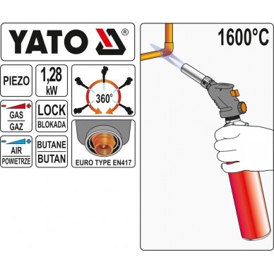 Degiklis dujinis Piezo 1600°C Yato | 1.28kW 1