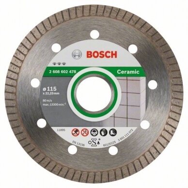 Deimantinis pjovimo diskas Bosch BEST FOR CERAMIC EXTRACLEAN TURBO, 115 mm, 2608602478 Deimantinis pjovimo diskas Bosch BEST FOR CERAMIC EXTRACLEAN TURBO, 115 mm, 2608602478