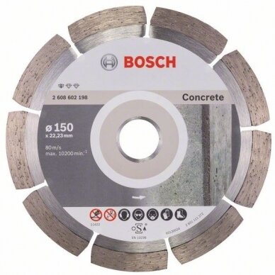 Deimantinis pjovimo diskas Bosch betonui 150mm; 22,23mm Deimantinis pjovimo diskas Bosch betonui 150mm; 22,23mm