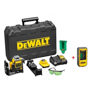 DeWALT DCE089D1G kryžminių linijų lazeris + DeWALT lazerio detektorius