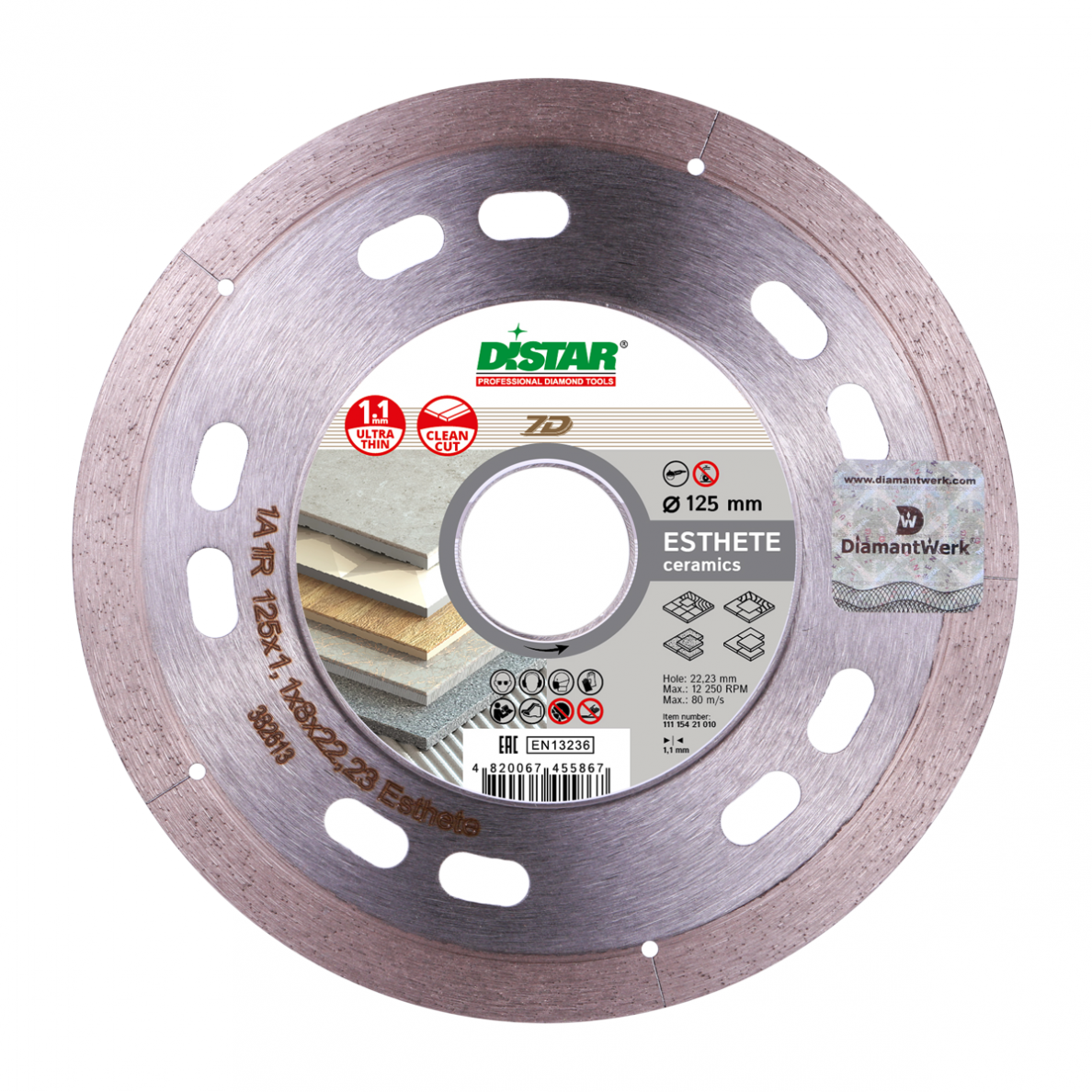 Distar deimantinio pjovimo diskas keramikai, akmens masei, porcelianui 125x22,2 Distar deimantinio pjovimo diskas keramikai, akmens masei, porcelianui 125x22,2
