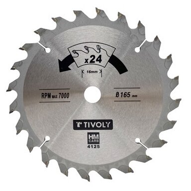 Diskinis pjūklas medžiui Tivoly 190x30x2.8/1.7mm, z24, 15°, (20mm adapteris)