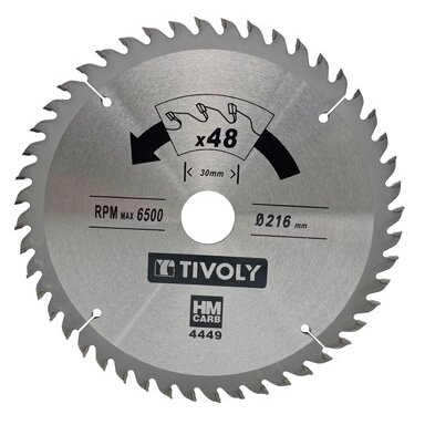 Diskinis pjūklas medžiui Tivoly 216x30x2.55/1.7mm, z48, 15°, (20mm adapteris)